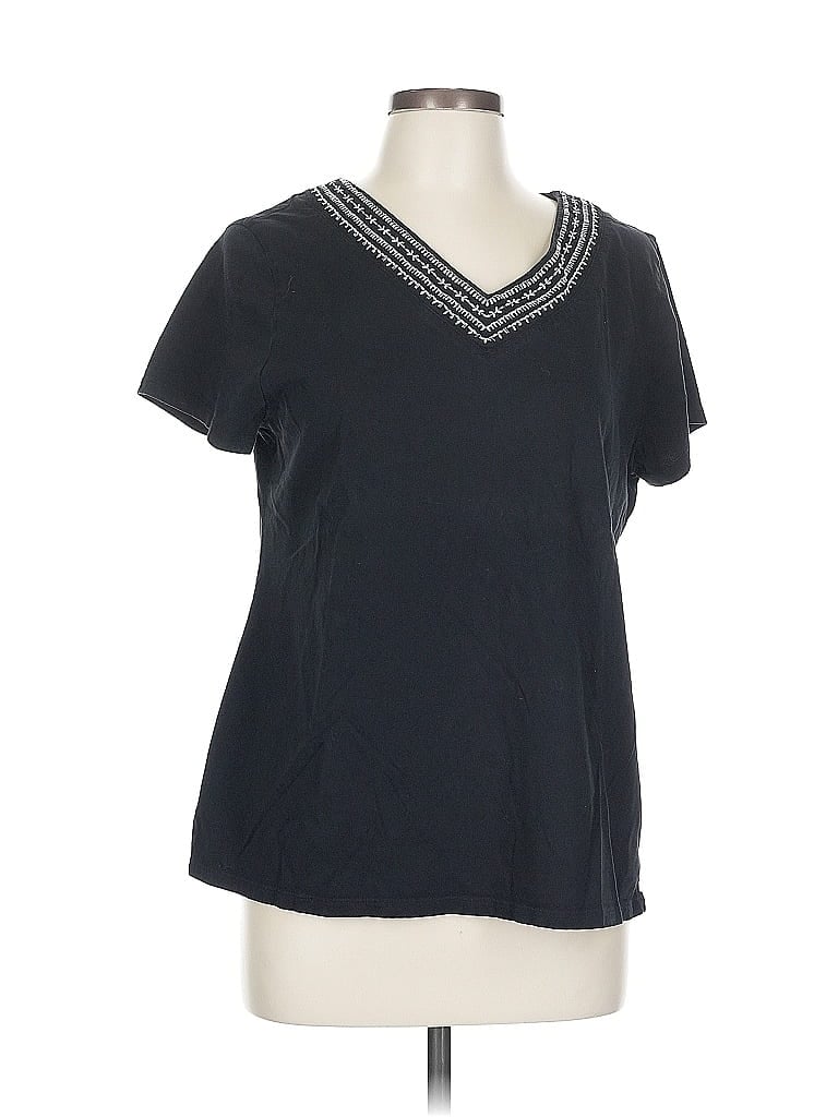 Pre-owned Croft & Barrow Short Sleeve Top Black V Neck Tops