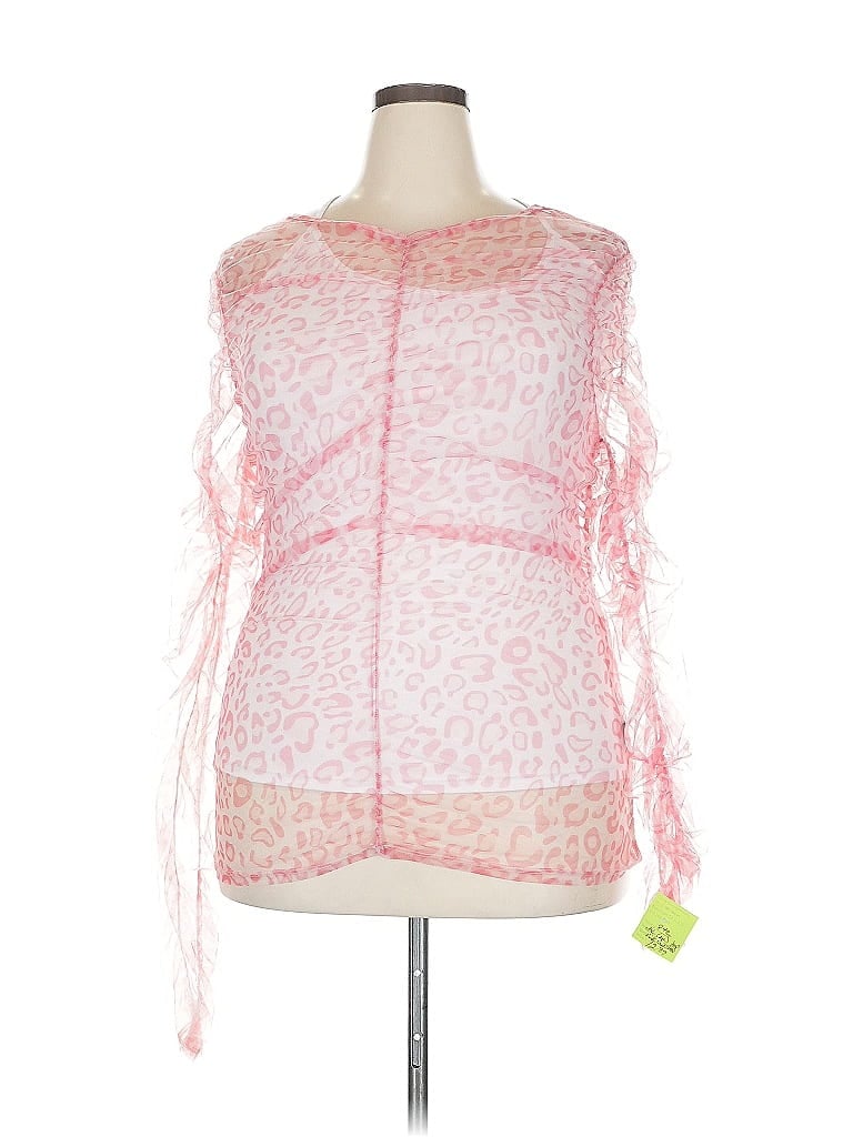 Pre-owned Shein Curve Long Sleeve Top Pink Square Neckline Tops