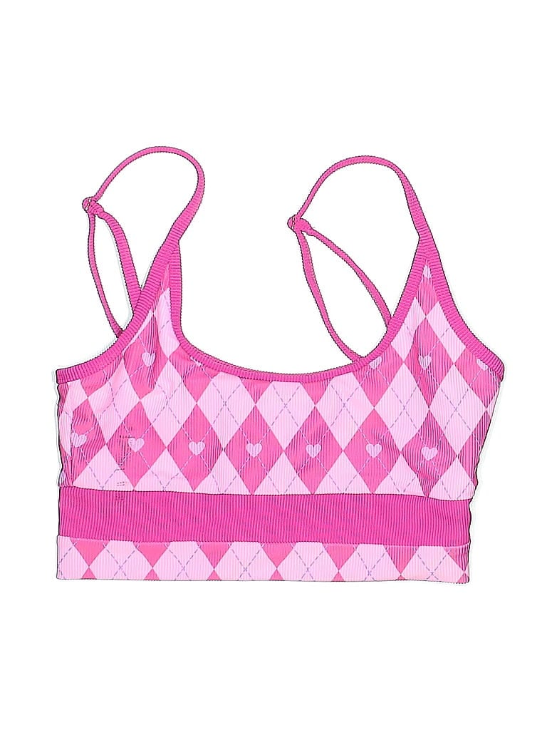 Pre-owned Beachriot Sport Swimsuit Top Pink Argyle Pattern Swimwear