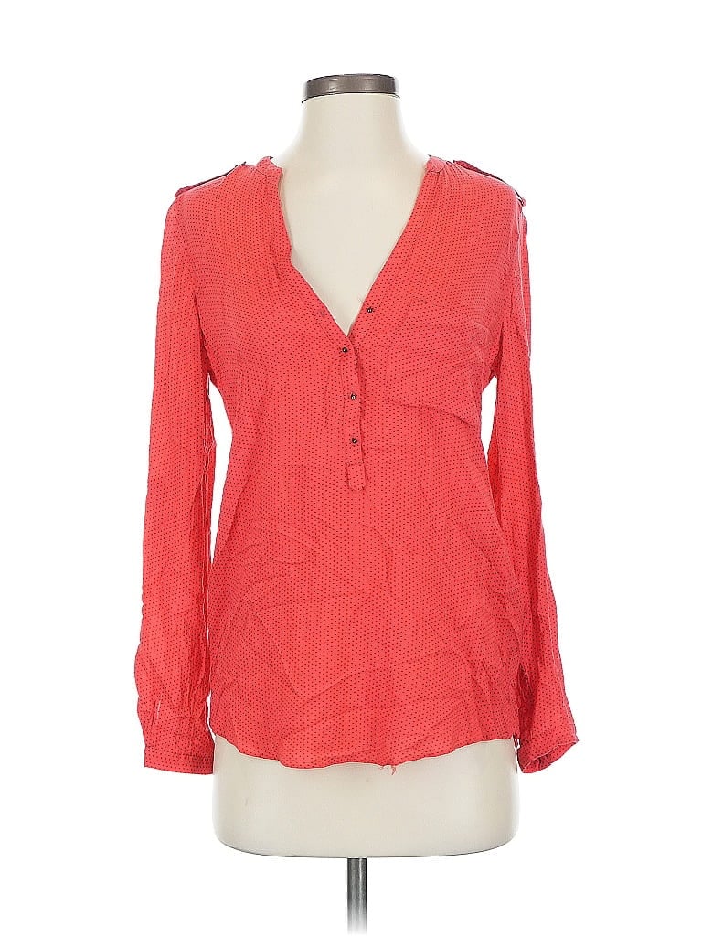 Pre-owned Zara Basic Long Sleeve Blouse In Red