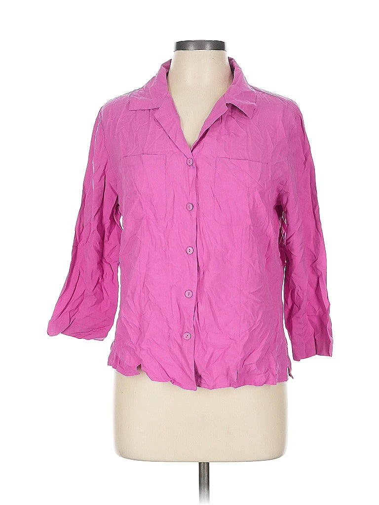 Pre-owned Anne Carson 3/4 Sleeve Silk Top Pink Collared Neckline Tops