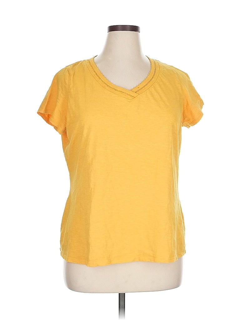 Pre-owned Coldwater Creek Short Sleeve Top Yellow Scoop Neck Tops
