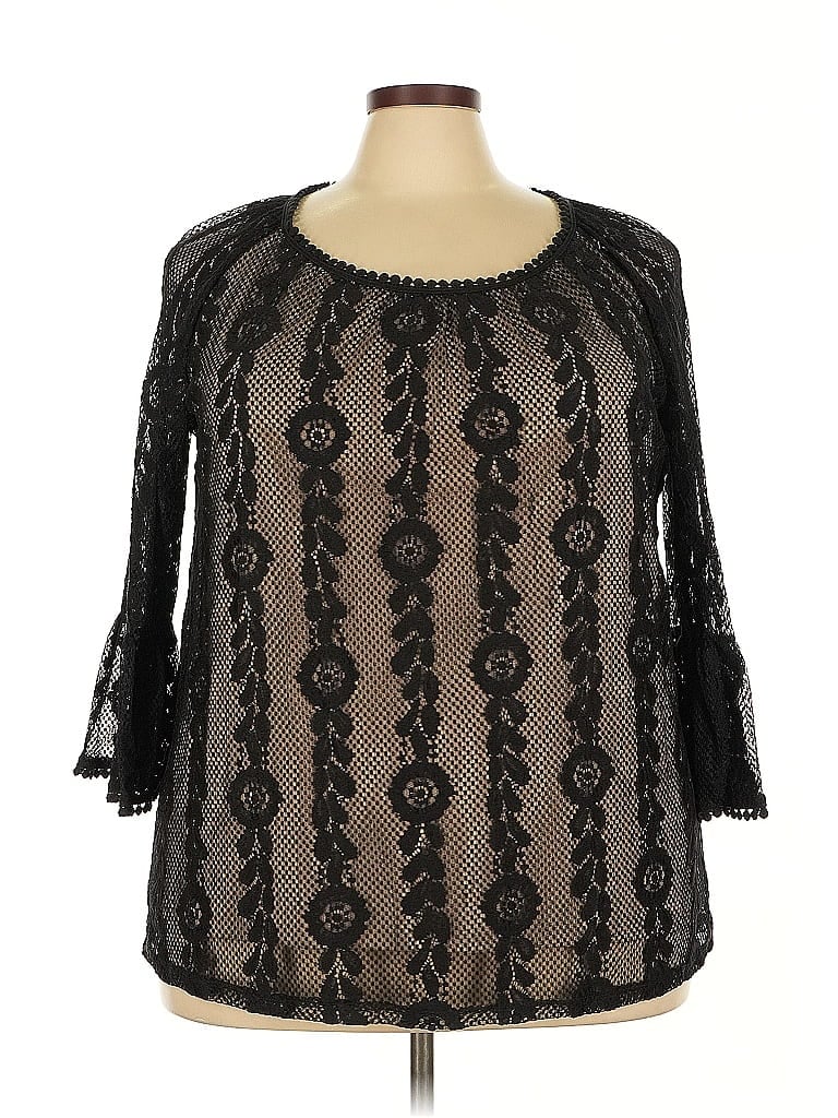 Pre-owned Liz Claiborne Career 3/4 Sleeve Blouse In Black