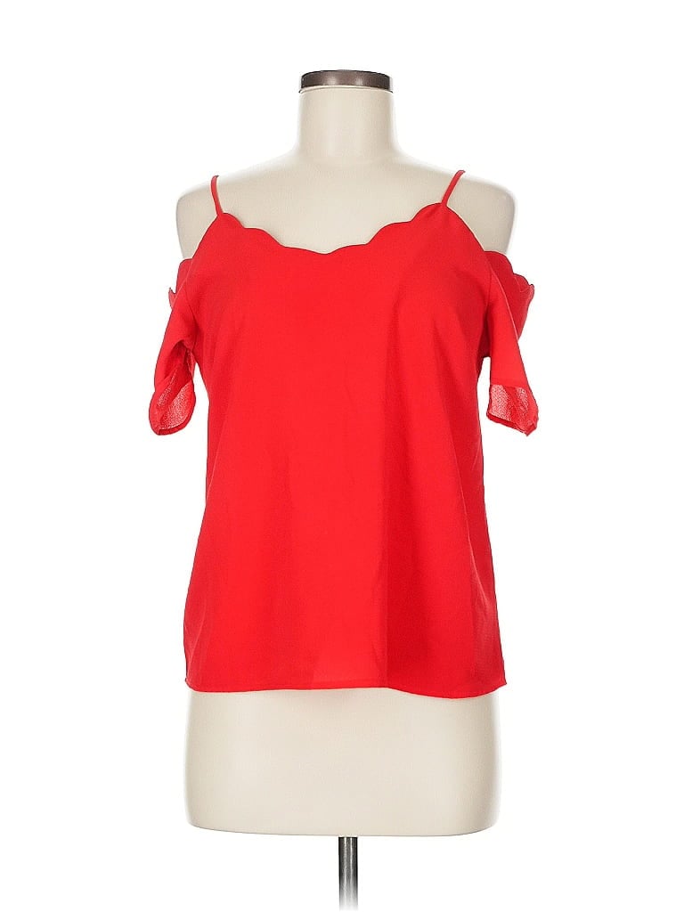 Pre-owned Monteau Short Sleeve Top Red Cold Shoulder Neckline Tops