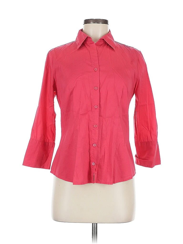 Pre-owned H&m 3/4 Sleeve Button Down Shirt In Red