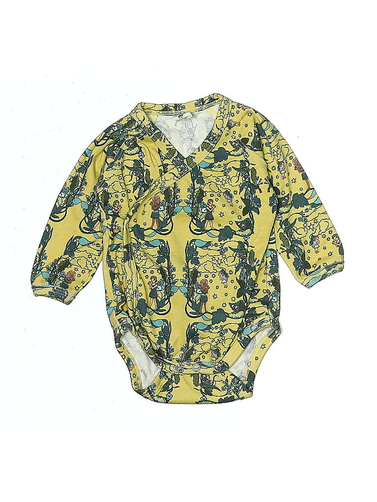 Kate Quinn Organics Print Yellow Long Sleeve Onesie Size 3-6 mo - photo 1