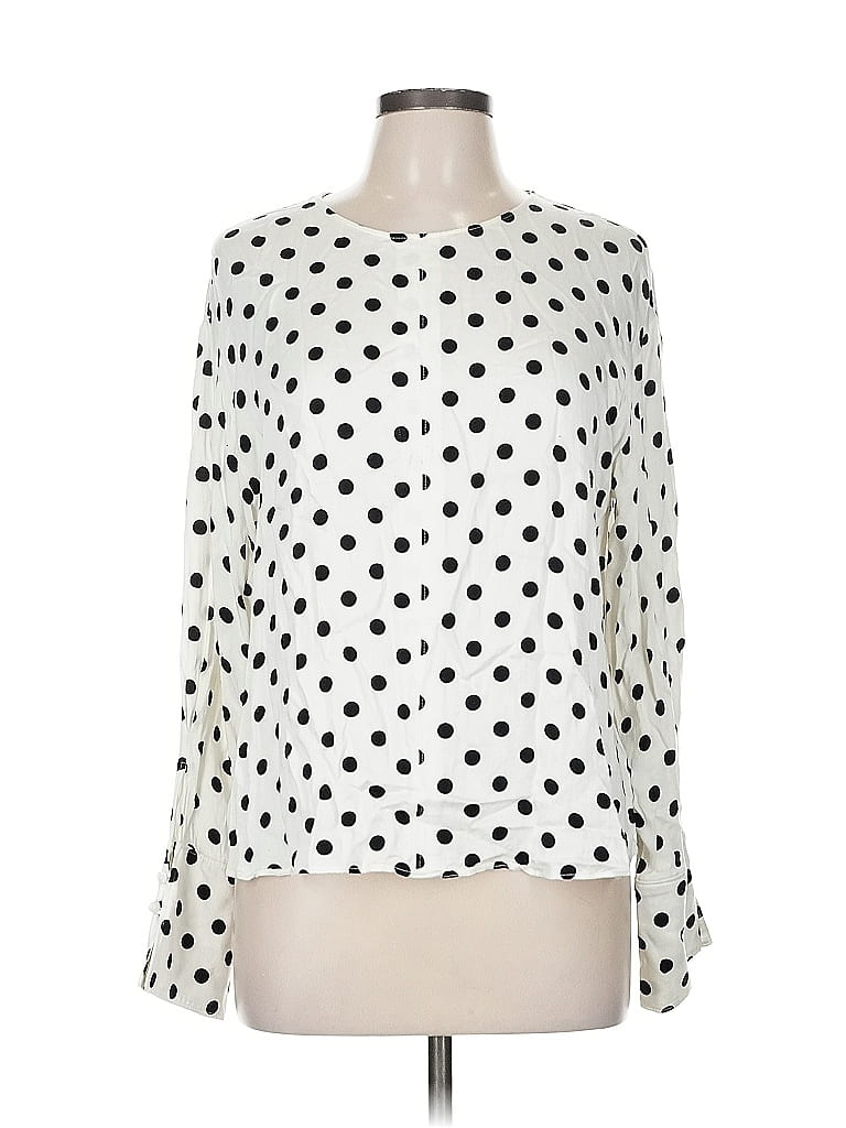 Pre-owned Something Navy Long Sleeve Blouse In White