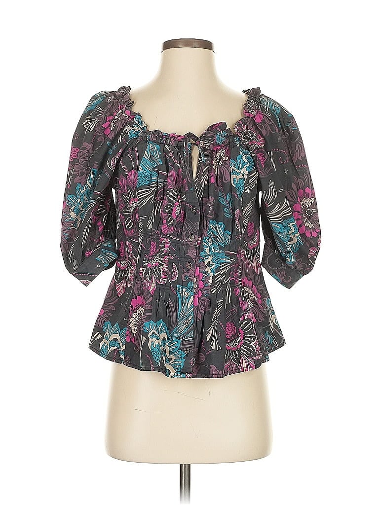 Nicholas 100% Cotton Black Purple 3/4 Sleeve Blouse Size 4 - photo 1