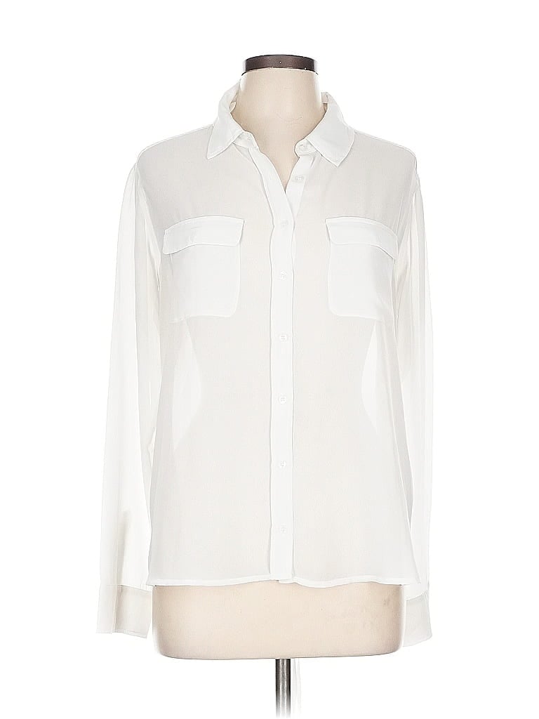 Pre-owned Guess Long Sleeve Blouse In White