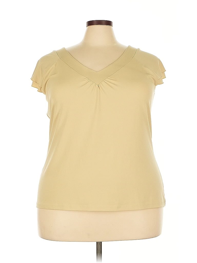 Pre-owned Studio Short Sleeve Top Tan V Neck Tops In Brown