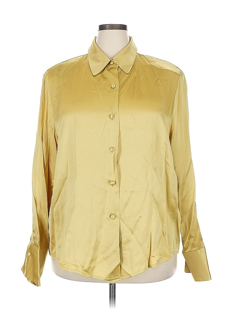 Linda Allard Ellen Tracy 100% Silk Metallic Gold Long Sleeve Silk Top Size 22 - photo 1
