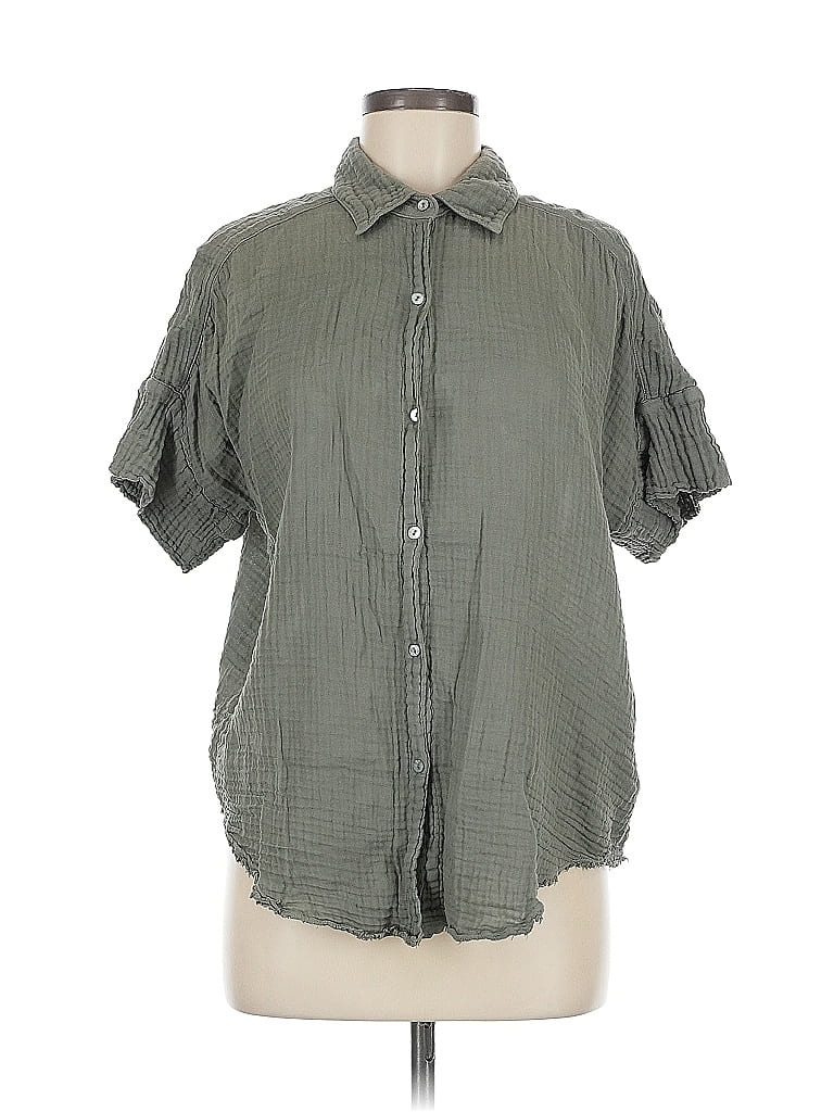 Pre-owned Michael Stars Short Sleeve Button Down Shirt In Green