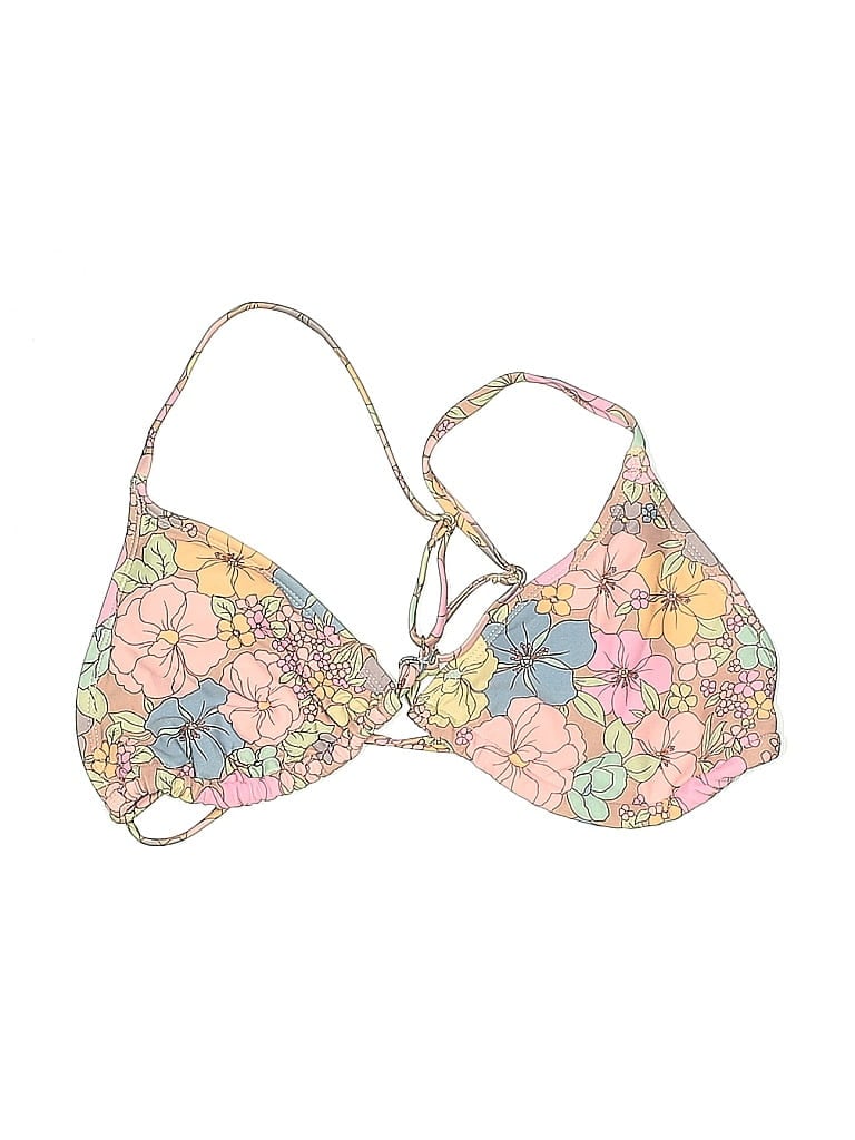 Pre-owned Wild Fable Swimsuit Top Gold Floral Pattern Swimwear