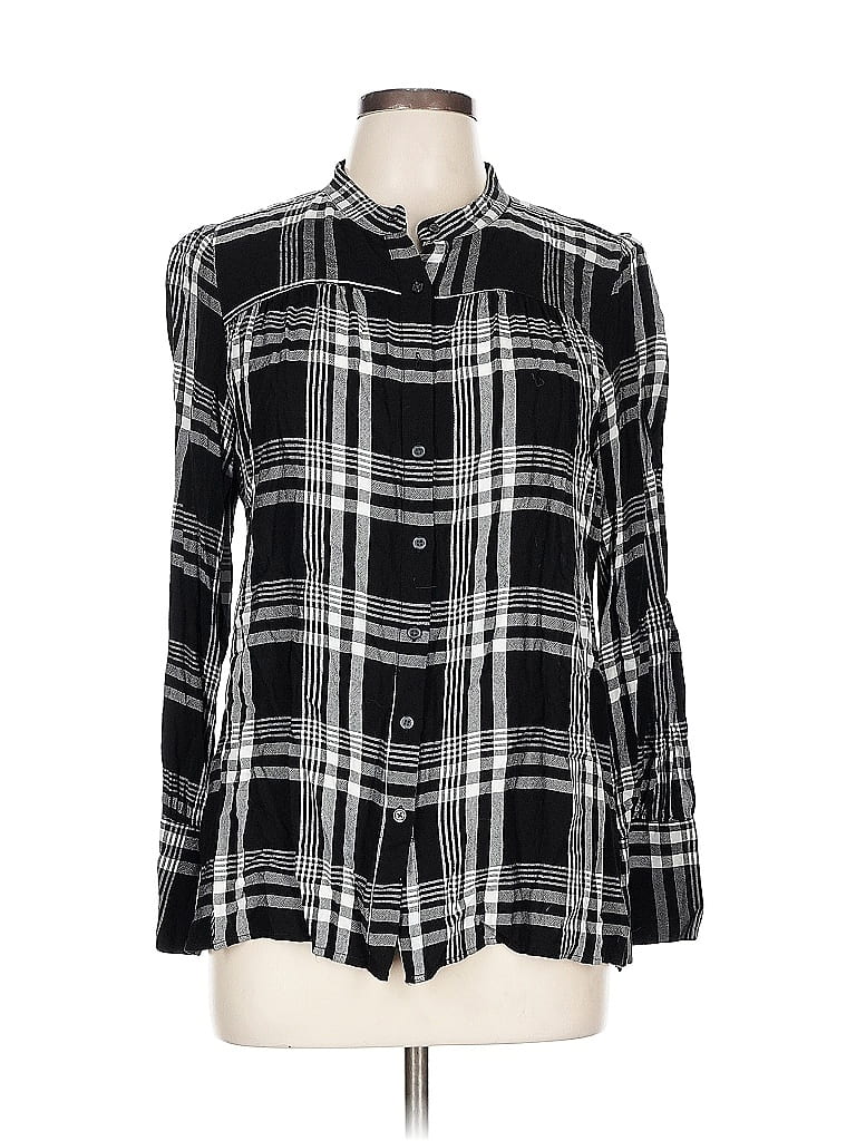 Pre-owned Ann Taylor Loft Long Sleeve Button Down Shirt In Black