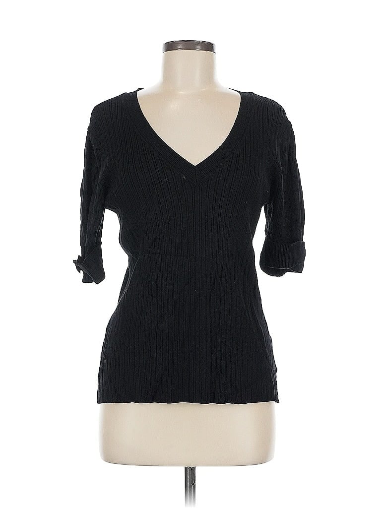 Click to view more detailed imagery on our partner's website Pre-owned Anne Klein 3/4 Sleeve Top Black V Neck Tops