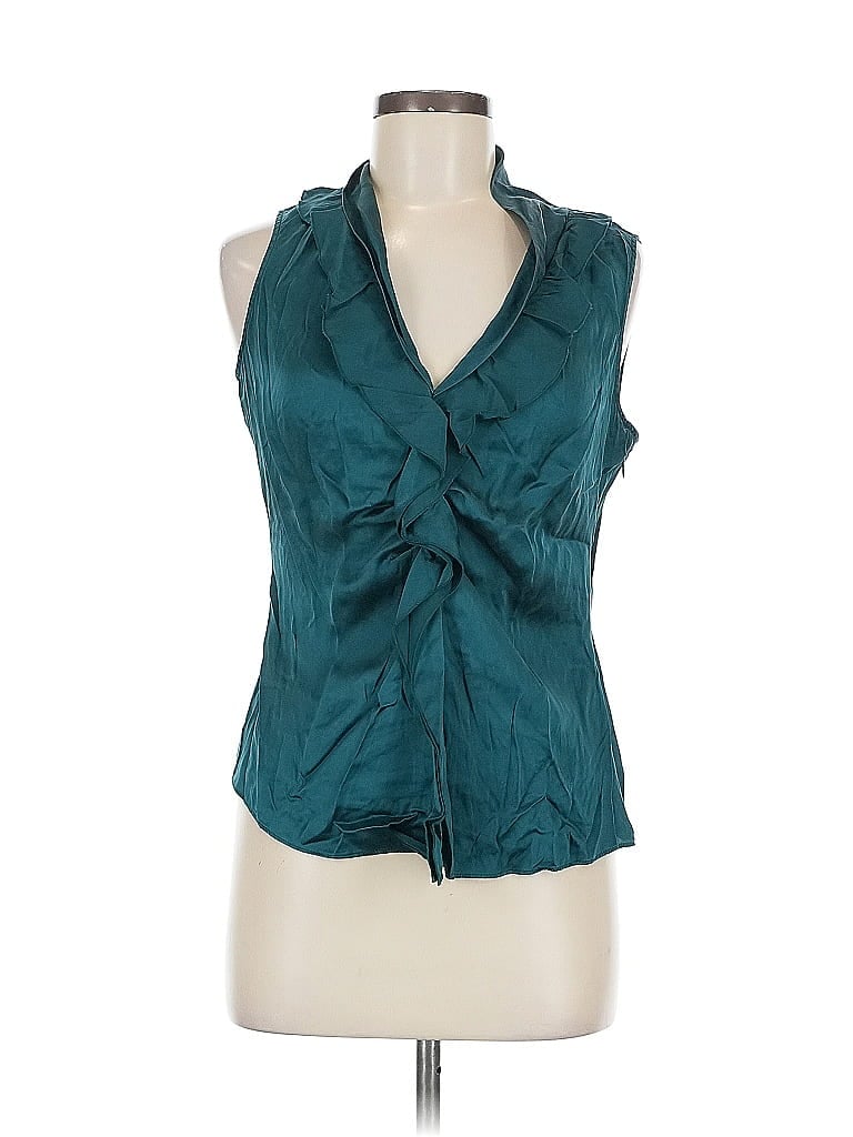 Click to view more detailed imagery on our partner's website Pre-owned T Tahari Sleeveless Silk Top Teal Halter Neckline Tops In Blue