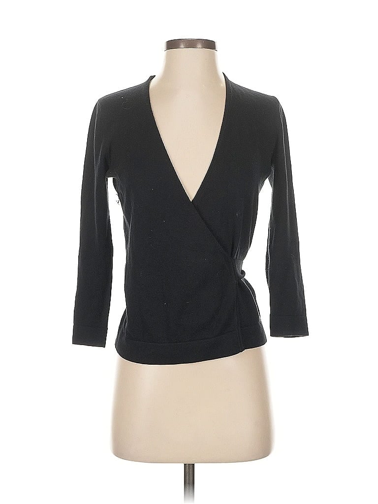 Pre-owned Hobbs London 3/4 Sleeve Top Black Plunge Neckline Tops