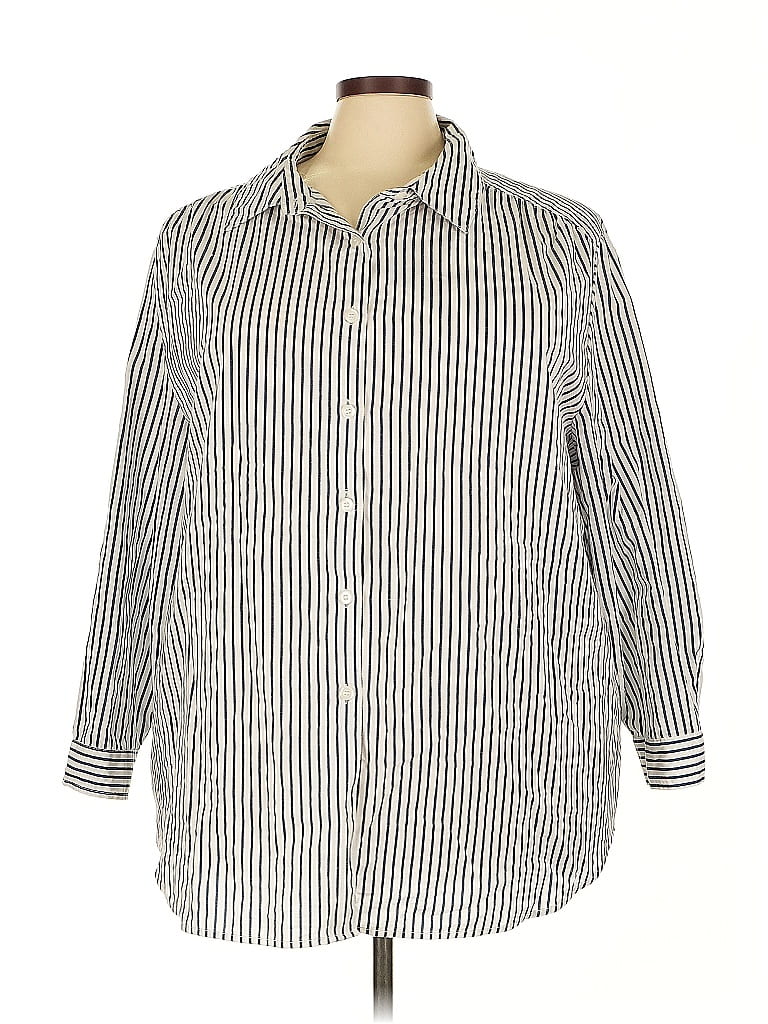 Roaman's Stripes Silver 3/4 Sleeve Button-Down Shirt Size 30 (3X) - photo 1