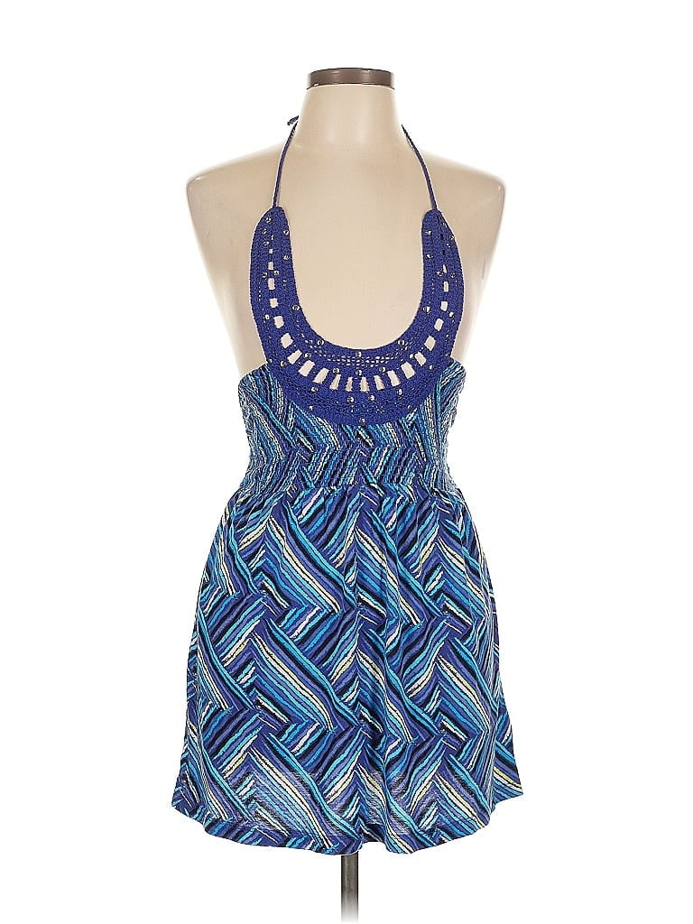 DECREE Pre-owned Tank Top Blue Halter Neckline Tops