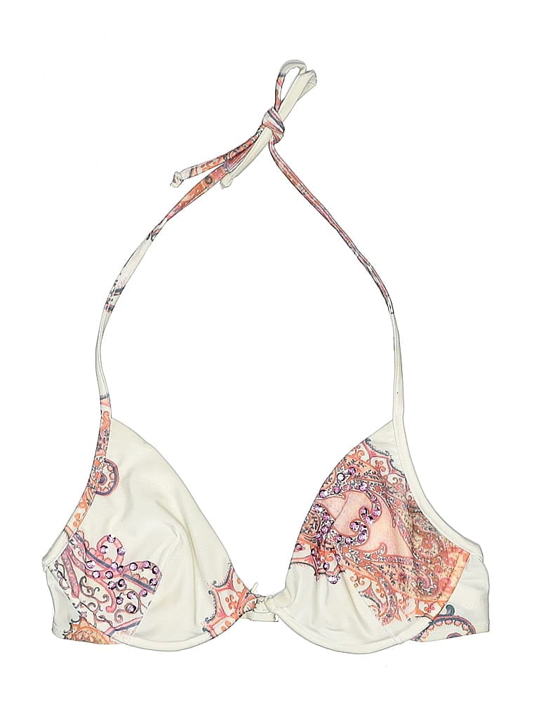 Pre-owned Unbranded Swimsuit Top Ivory Paisley Pattern Swimwear In White