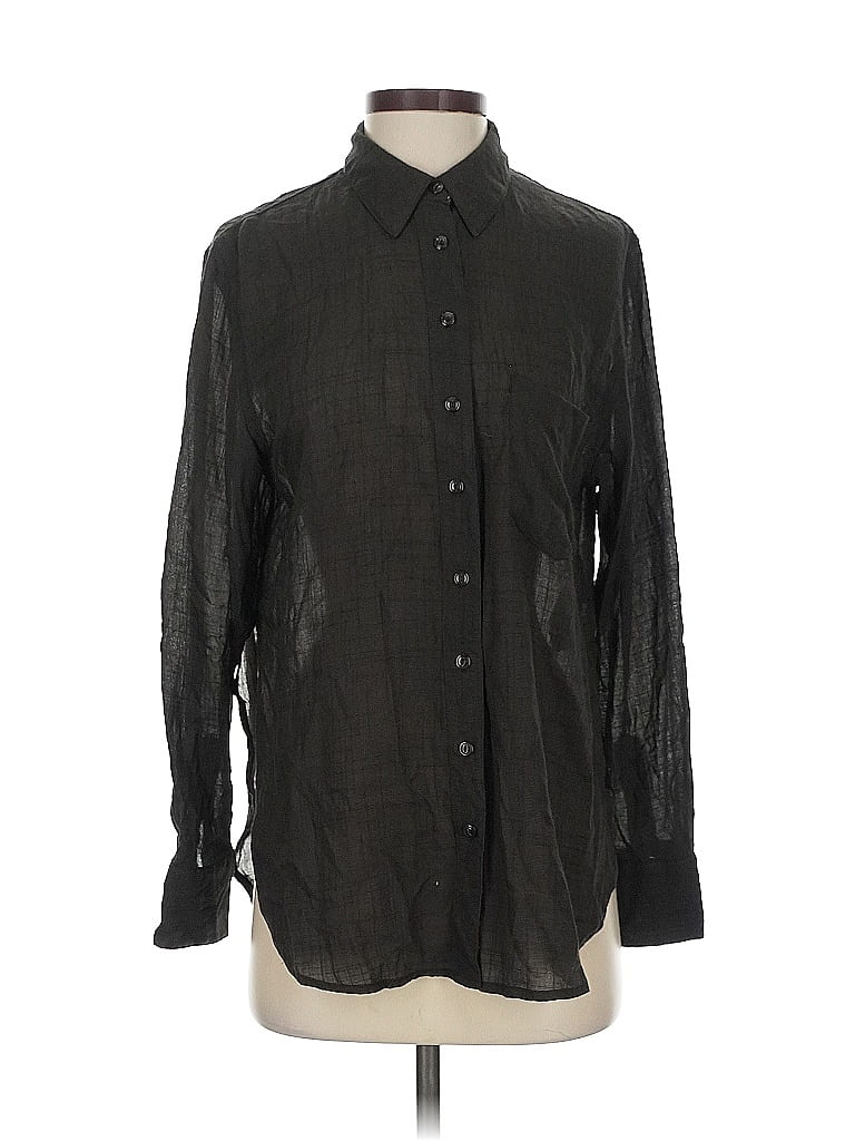 Pre-owned Free People Long Sleeve Button Down Shirt In Black