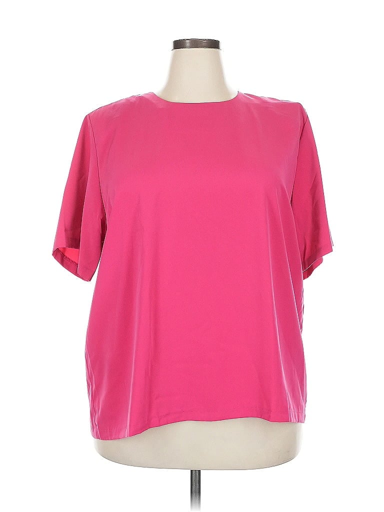 Pre-owned Susan Graver Short Sleeve Blouse In Pink