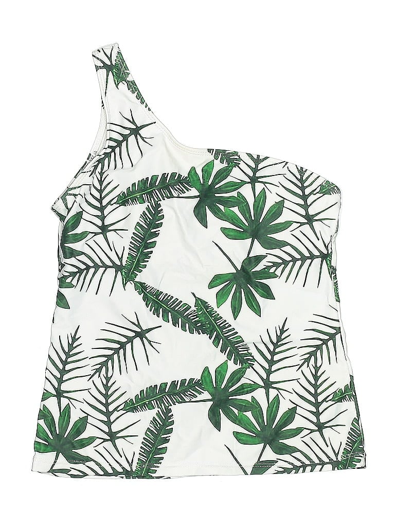 Pre-owned Unbranded Swimsuit Top Green Tropical Pattern Swimwear
