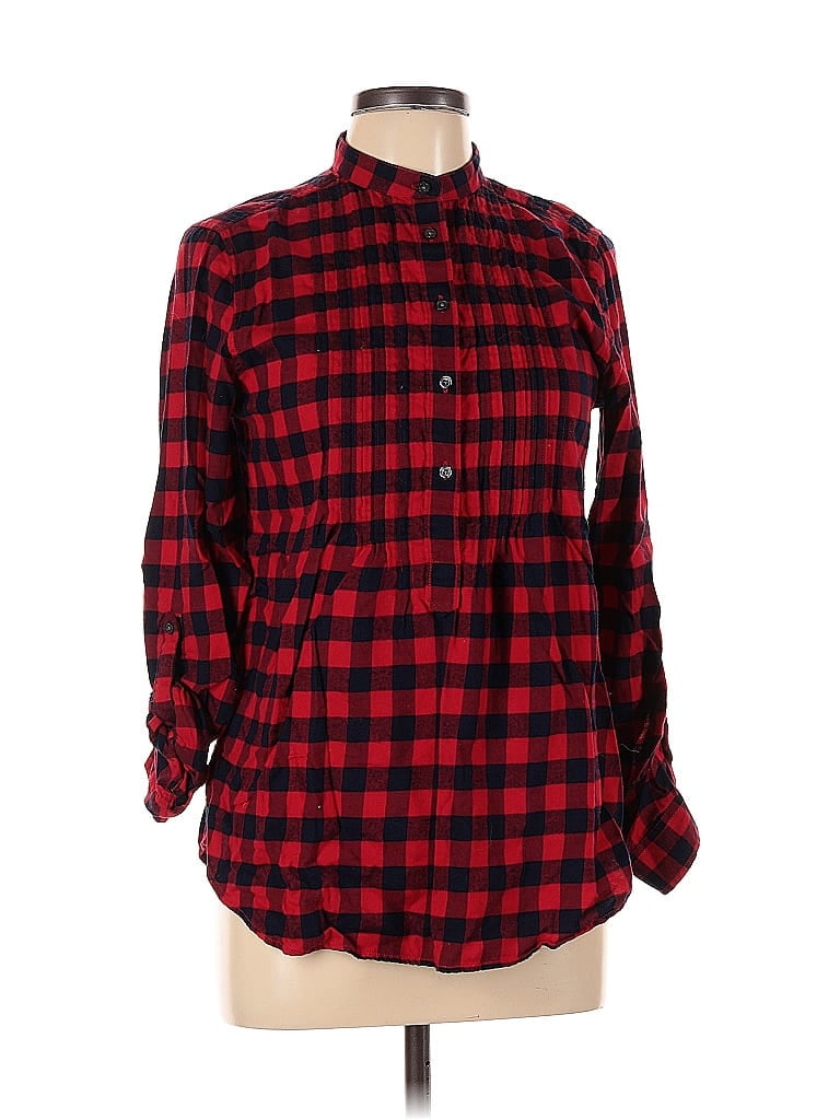 Pre-owned Lands' End Long Sleeve Button Down Shirt In Red