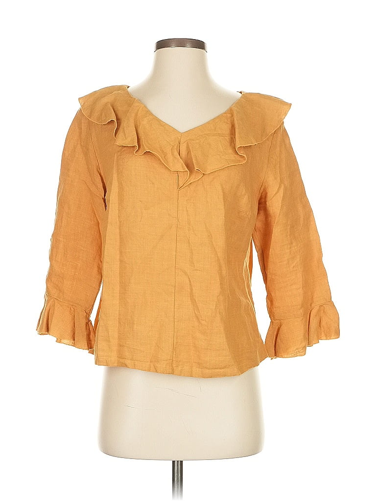 bryn WALKER 100% Linen Orange Tan 3/4 Sleeve Blouse Size S - photo 1