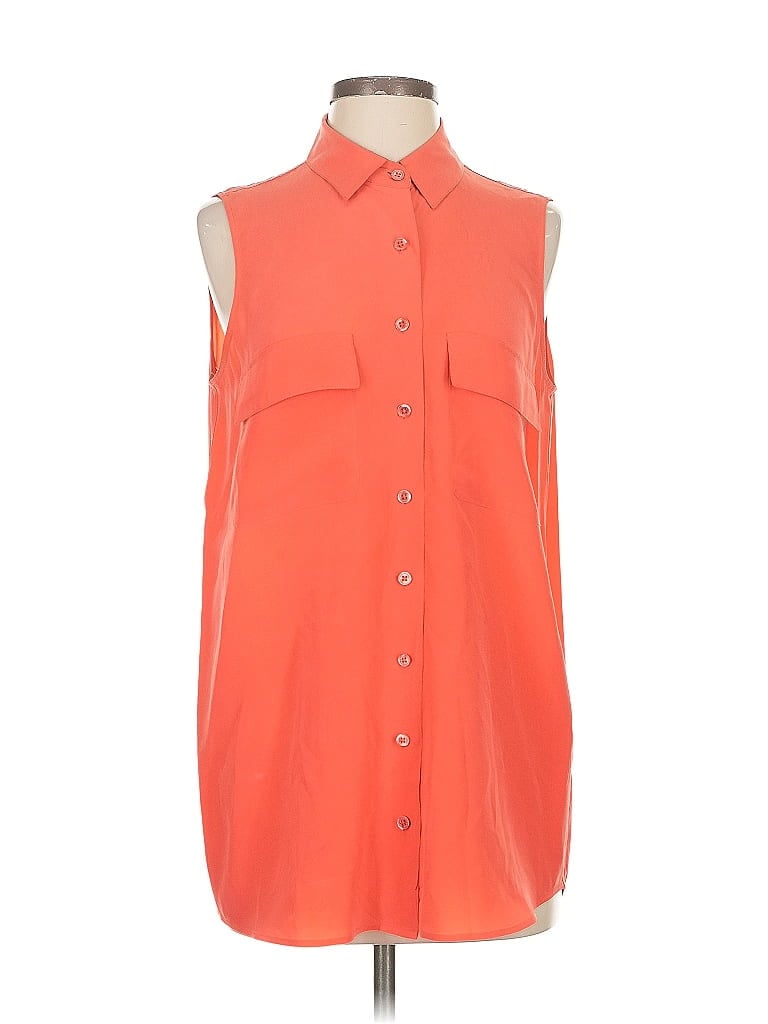 Click to view more detailed imagery on our partner's website Pre-owned Equipment Sleeveless Silk Top Pink Collared Neckline Tops