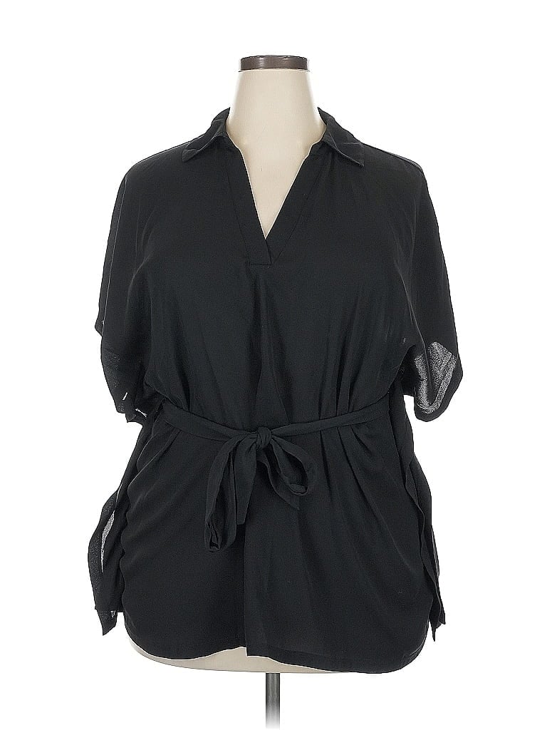 Pre-owned Inc International Concepts Short Sleeve Blouse In Black