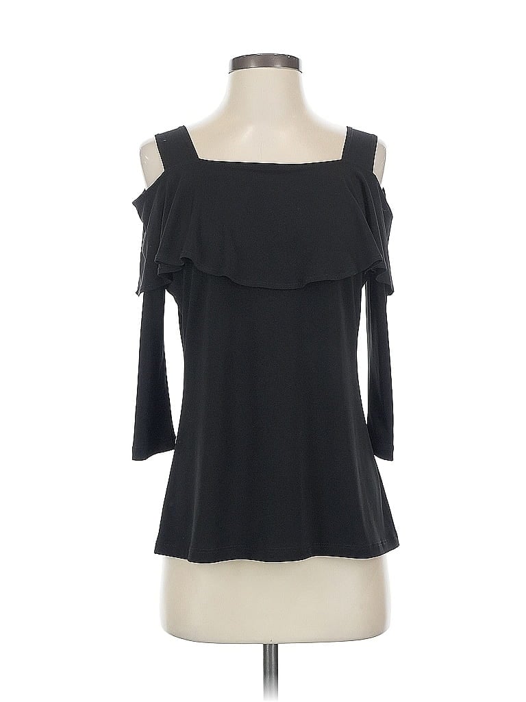 Pre-owned Clara Sun Woo 3/4 Sleeve Top Black Cold Shoulder Neckline Tops