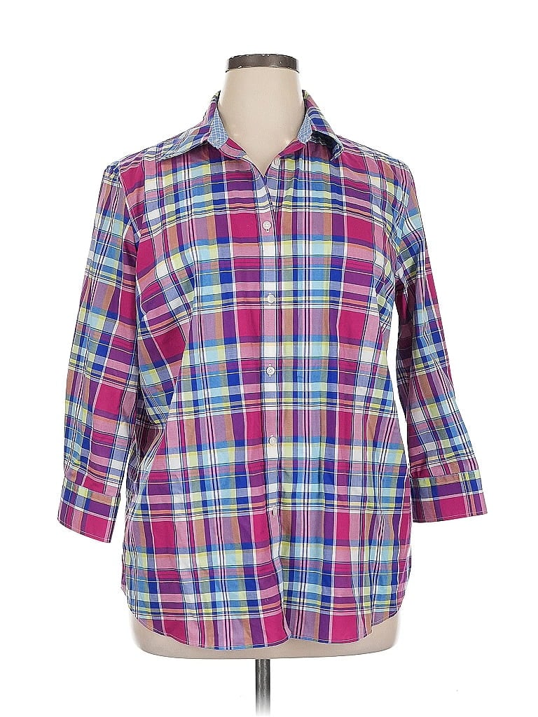 Pre-owned Chaps 3/4 Sleeve Button Down Shirt In Purple