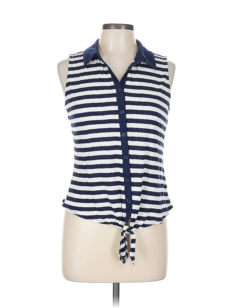 Pre-owned Db Established 1962 Sleeveless Top Blue Tie Neck Tops