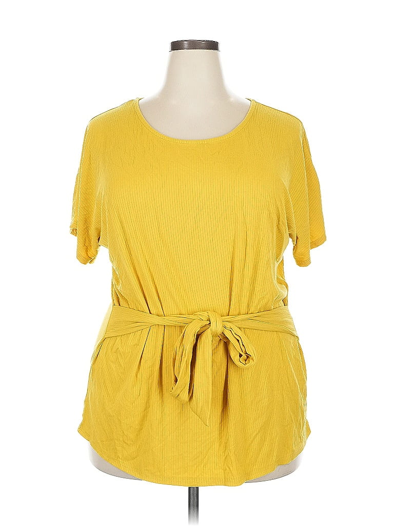 Pre-owned Worthington Short Sleeve Top Yellow Scoop Neck Tops