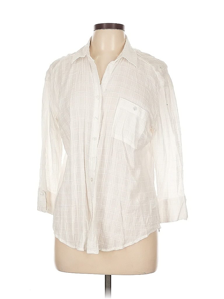 Pre-owned Hester & Orchard 3/4 Sleeve Button Down Shirt In White