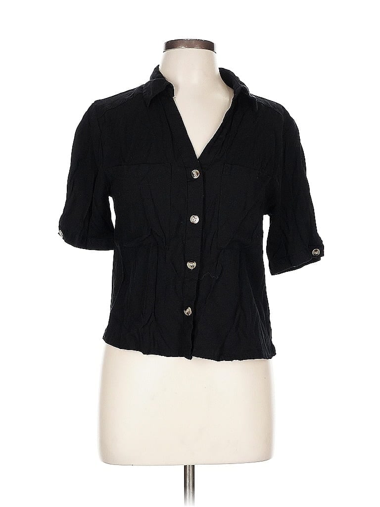 Pre-owned Assorted Brands 3/4 Sleeve Button Down Shirt In Black