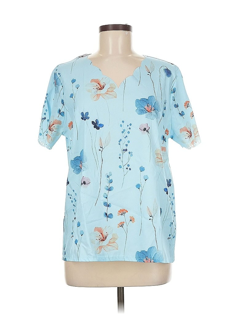 Pre-owned Unbranded Short Sleeve Blouse In Blue