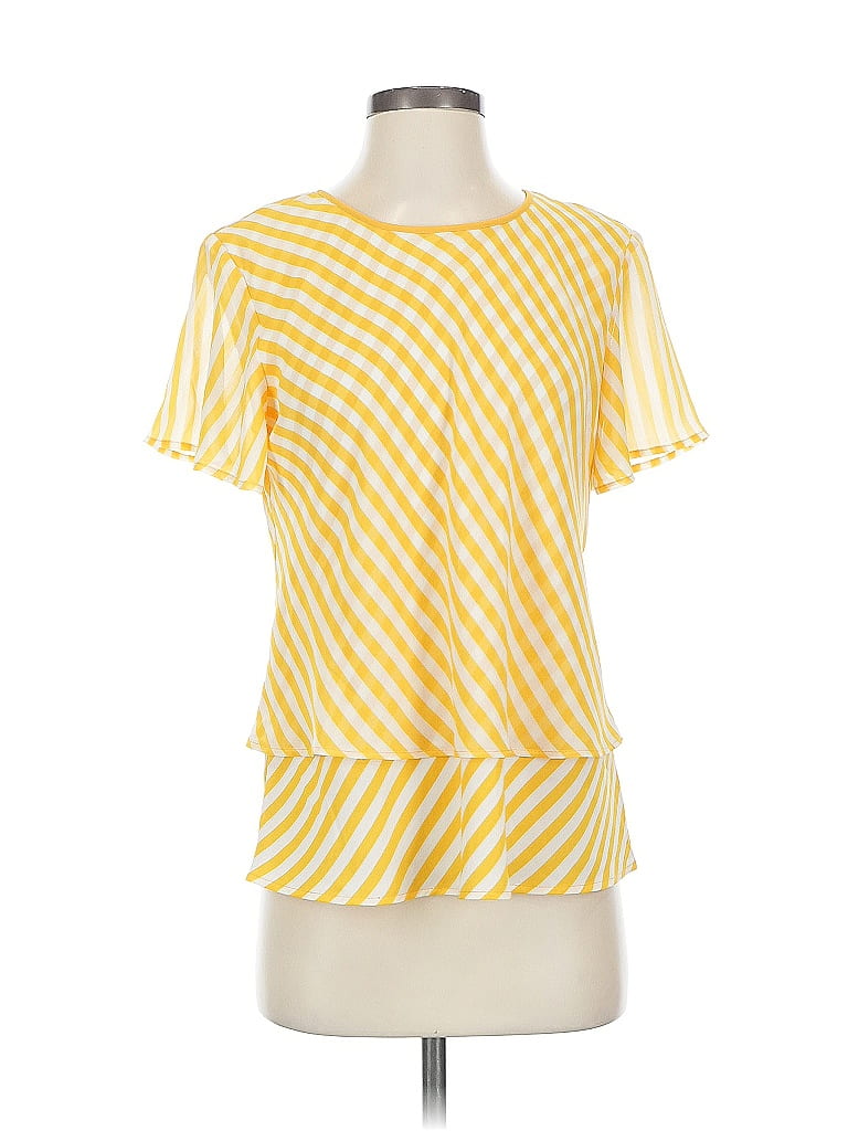 Pre-owned Vince Camuto Short Sleeve Top Yellow Square Neckline Tops