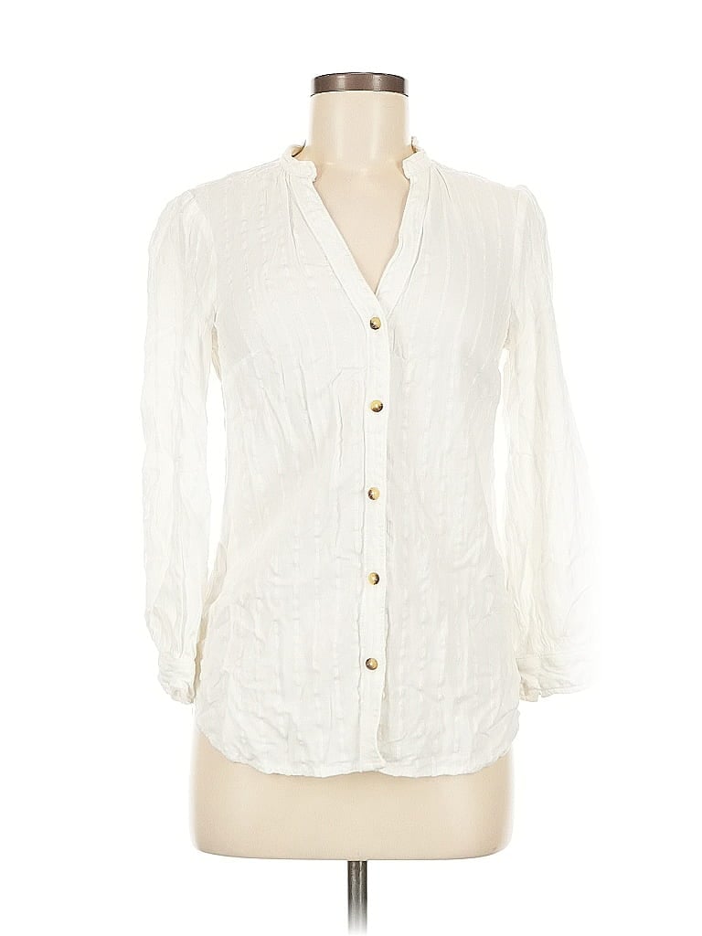 Pre-owned By Anthropologie Long Sleeve Polo In White