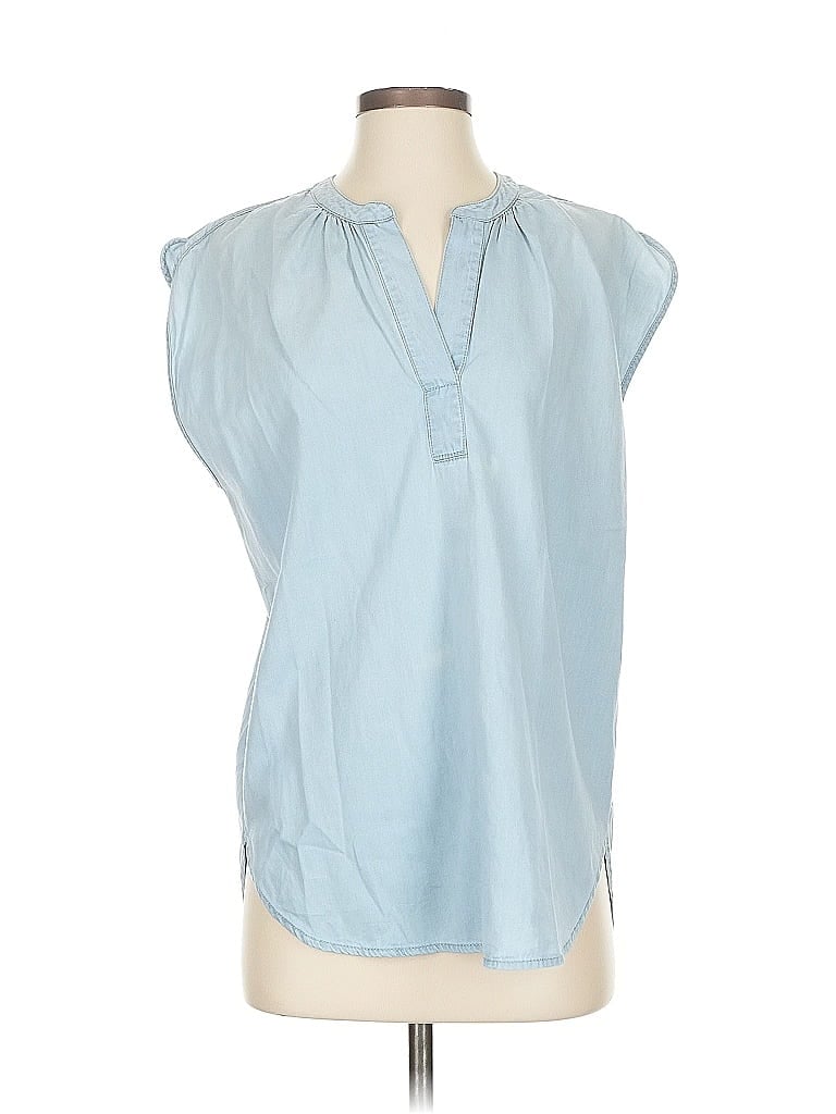 Pre-owned Madewell Short Sleeve Blouse In Blue