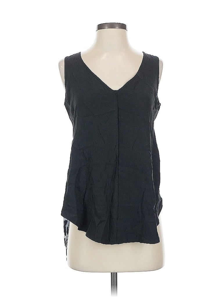 Pre-owned 10 Crosby Derek Lam Intermix Sleeveless Silk Top Black Solid Pattern V Neck Tops