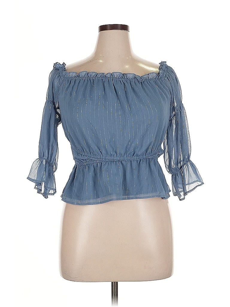 Pre-owned Just Fab 3/4 Sleeve Blouse In Blue