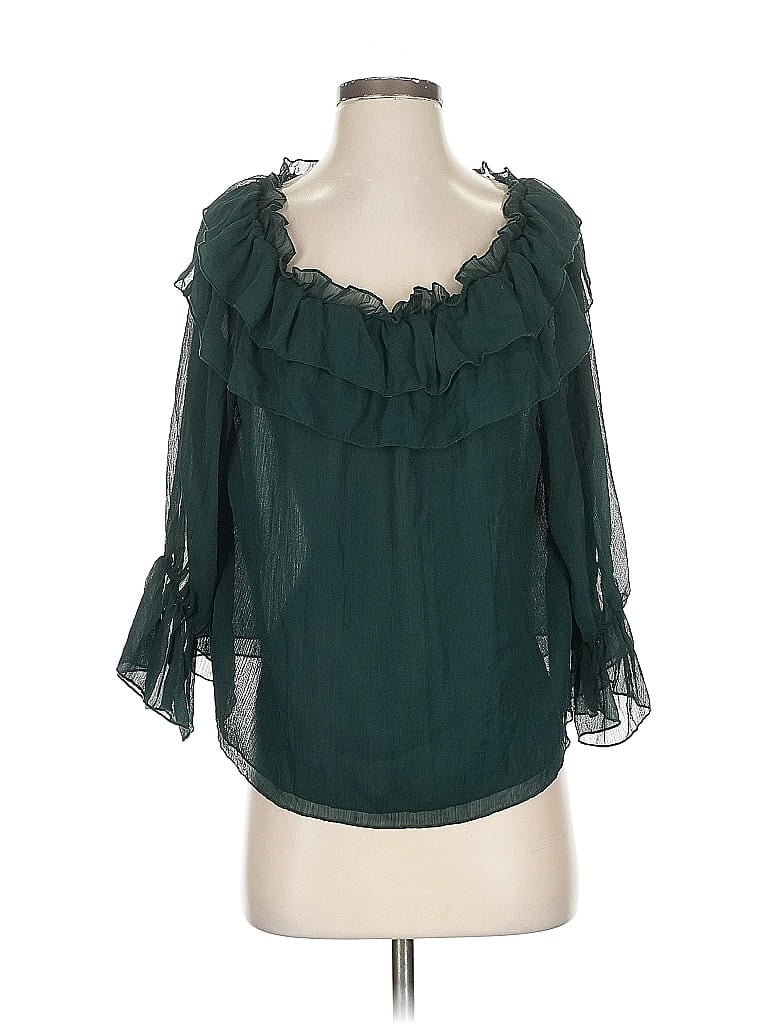 Pre-owned Zara Basic 3/4 Sleeve Blouse In Green