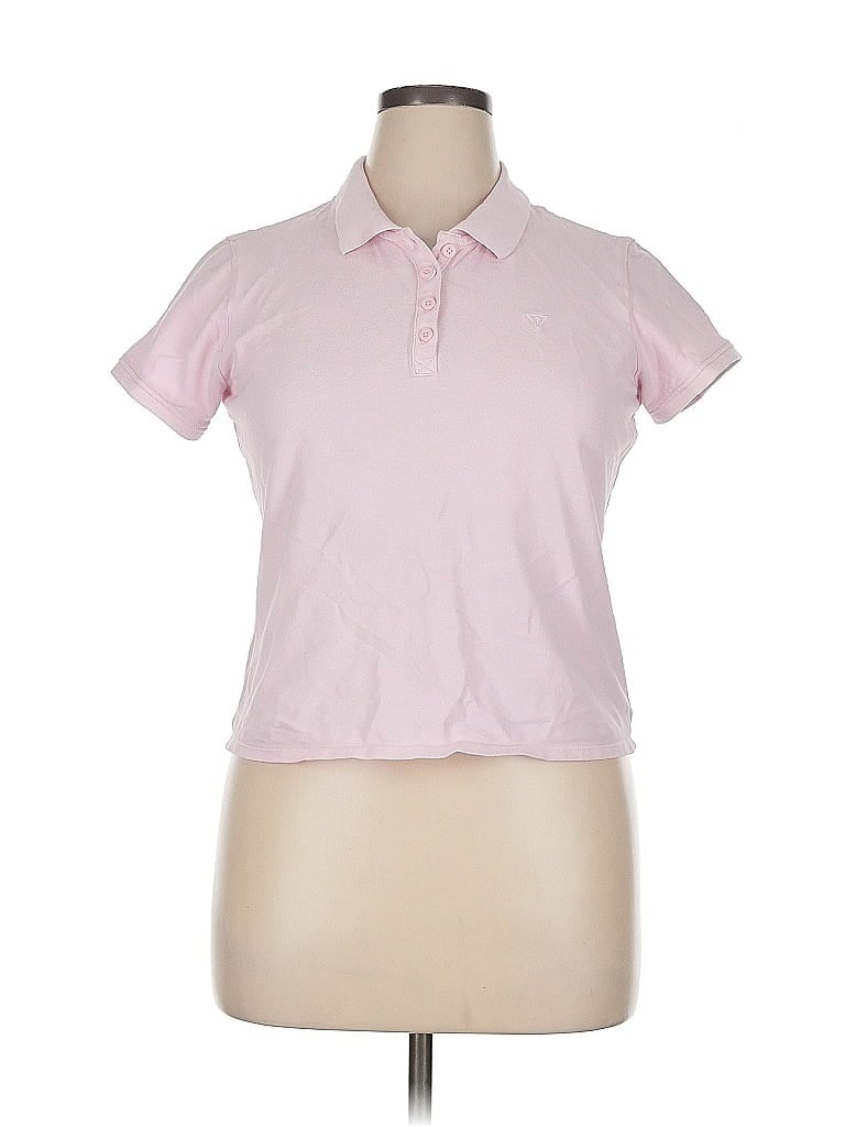 Pre-owned Guess Short Sleeve Top Pink Collared Neckline Tops