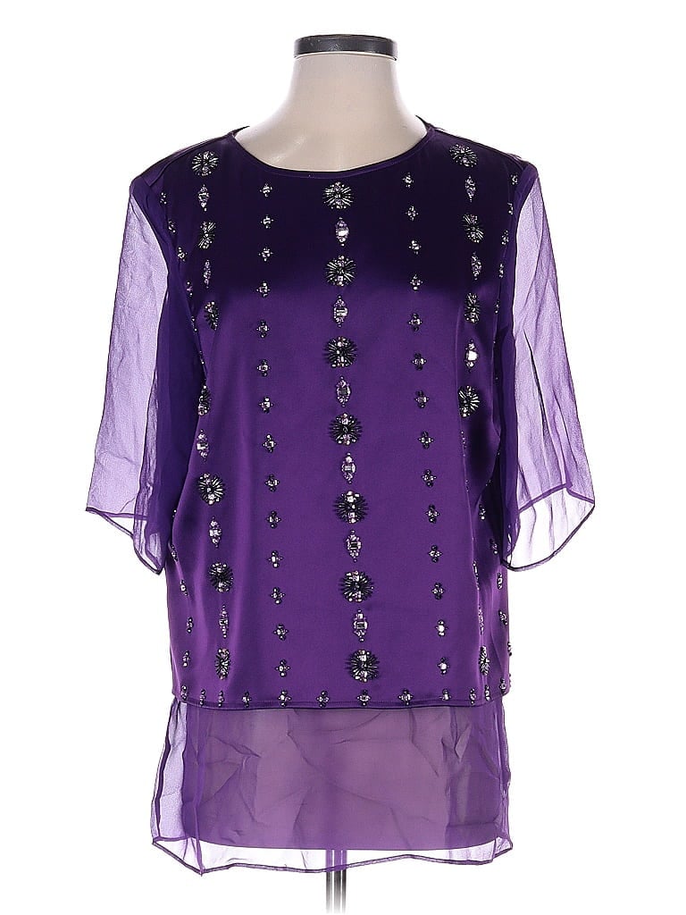 St. John 100% Silk Purple 3/4 Sleeve Silk Top Size L - photo 1