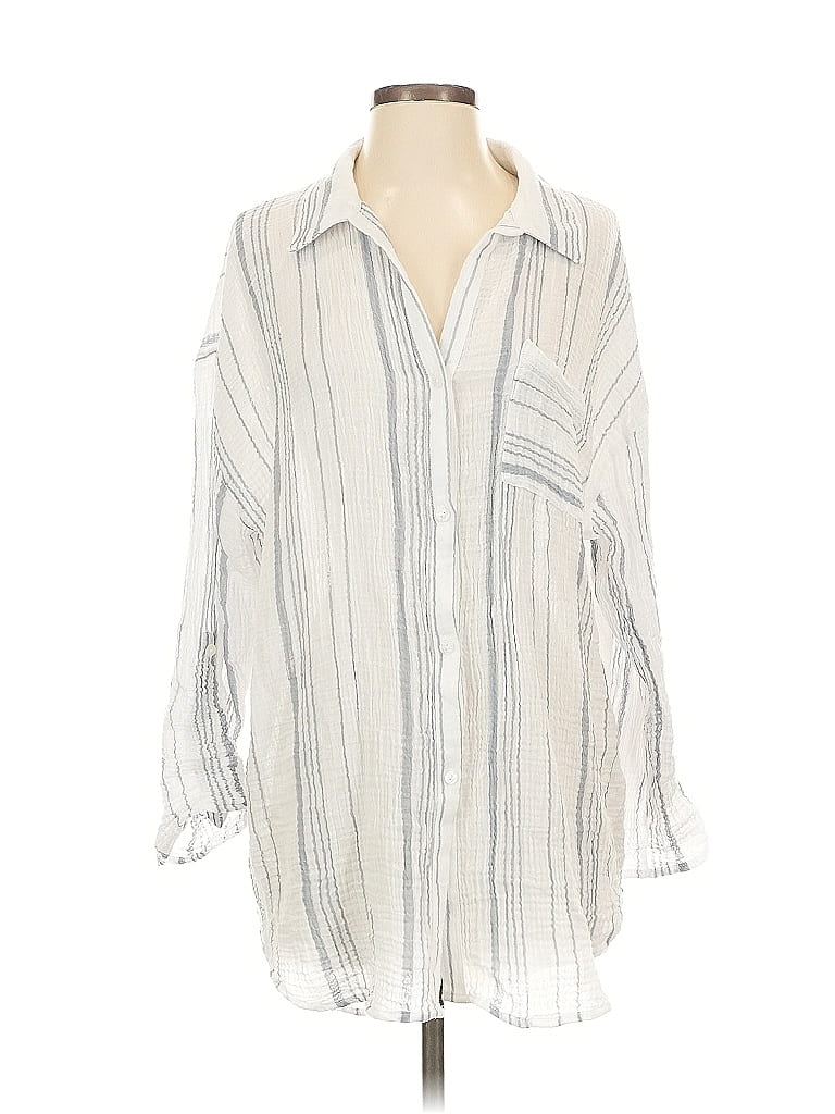 Pre-owned Kona Sol Long Sleeve Blouse In White