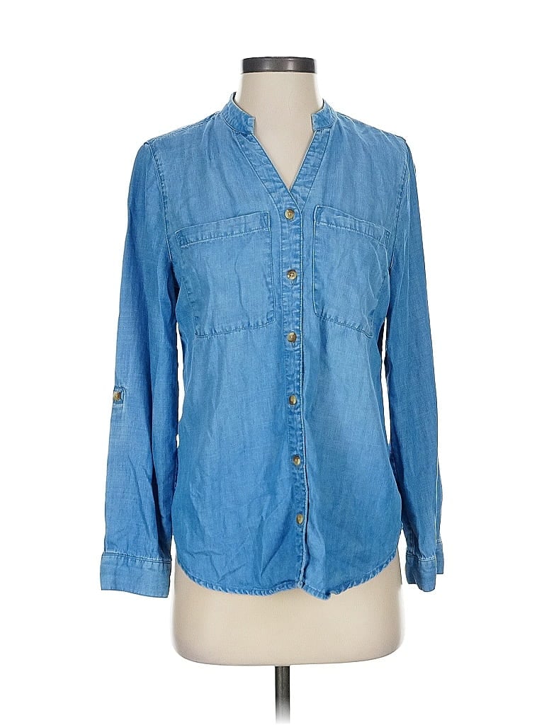 Pre-owned Chico's Long Sleeve Button Down Shirt In Blue