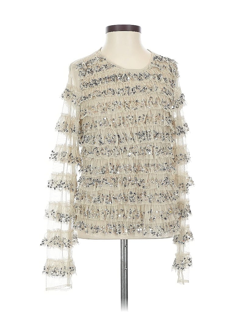 Pre-owned Let Me Be Long Sleeve Top Silver Ruffles Neckline Tops