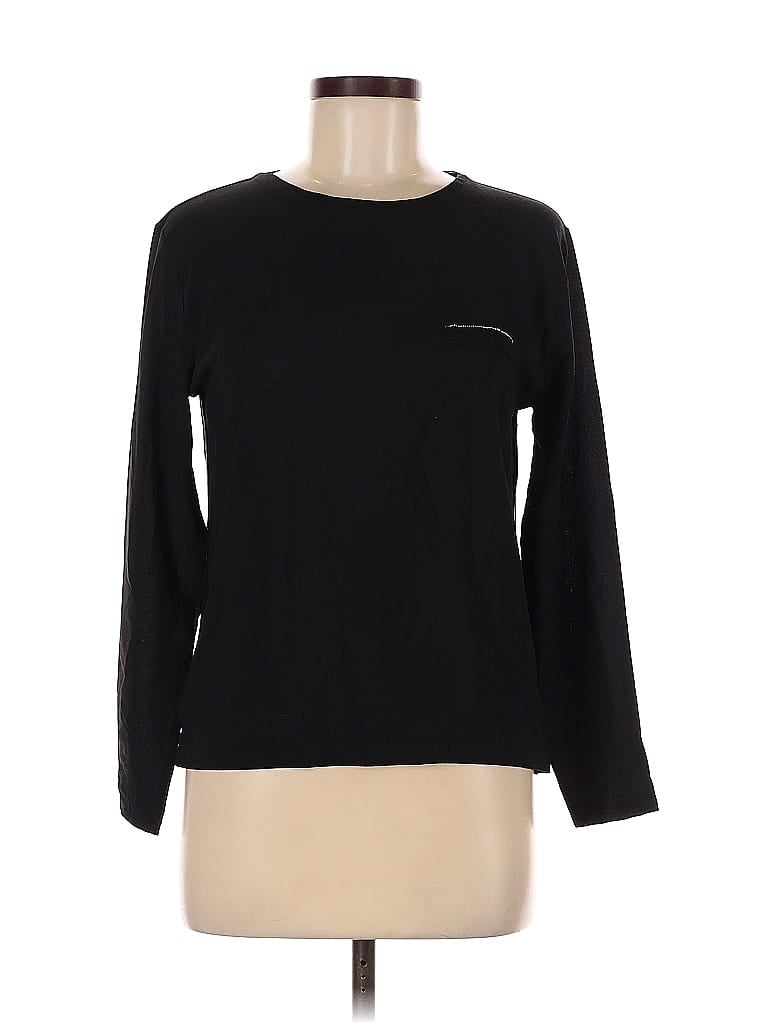 Pre-owned Zara W&b Collection Long Sleeve Top Black Crew Neck Tops